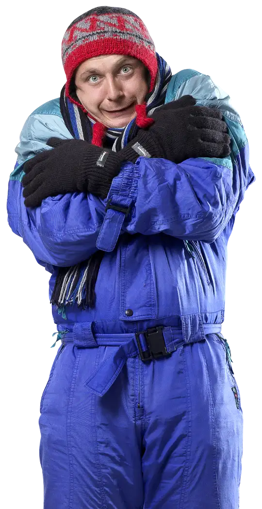 Mann in Skianzug hat kalt